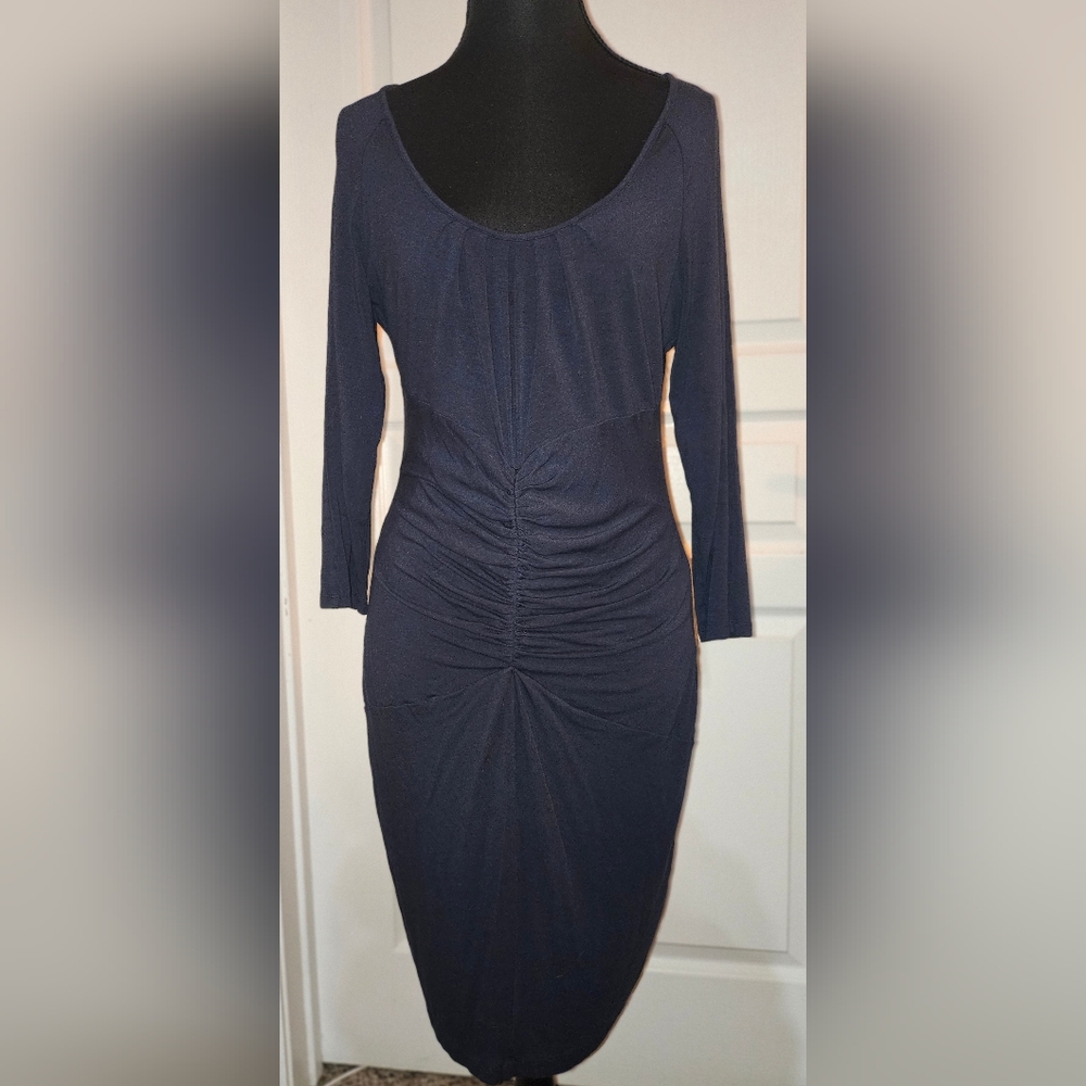 The Limited Navy Blue Ruched 3/4 Sleeve Bodycon Dress